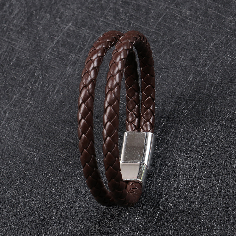 Brown leather white buckle