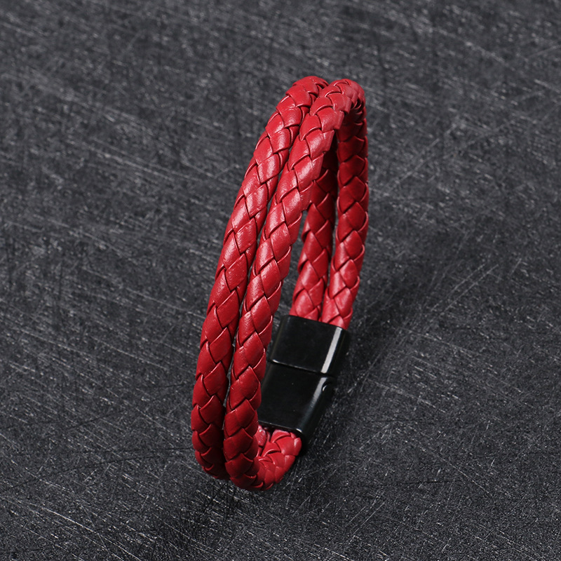 Red leather and black buckle