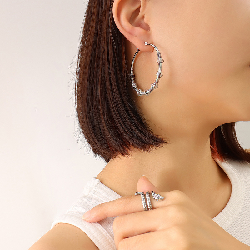 3:Steel Color Middle Earrings 50mm