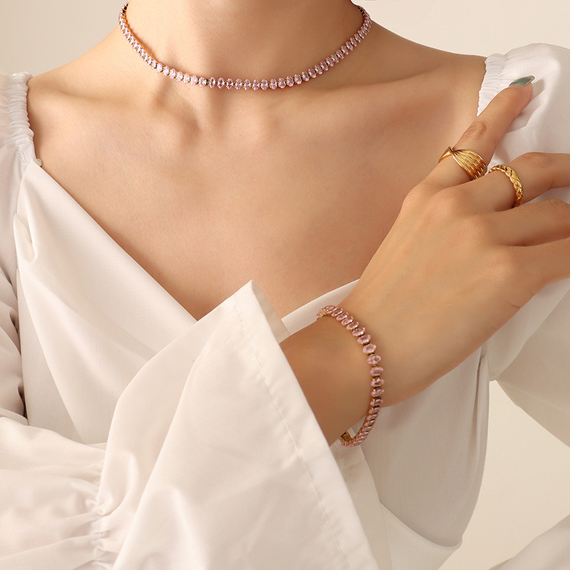 11:pink Zircon necklace -37cm