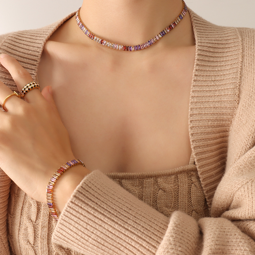 Colorful zircon necklace -36cm