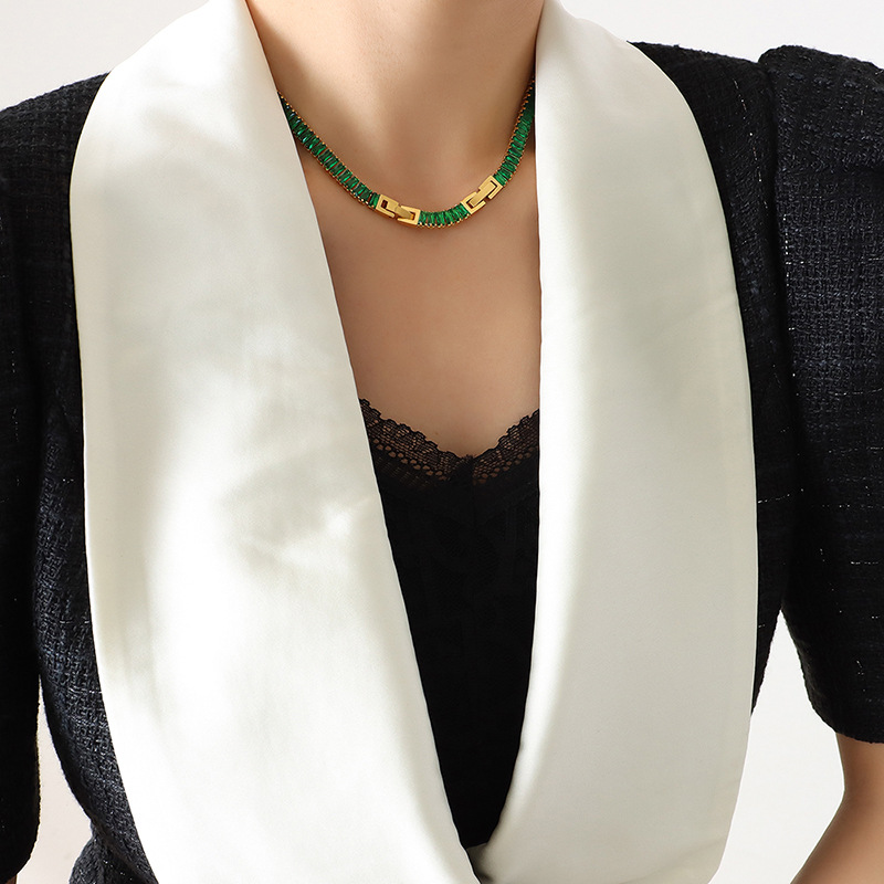 Green zircon necklace extension -39cm