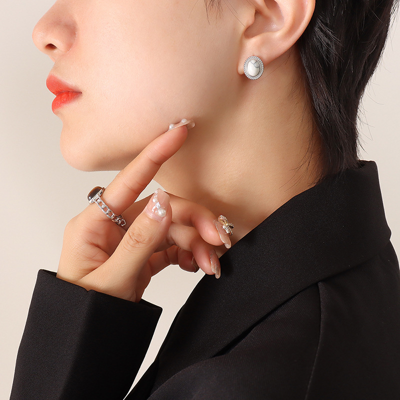 1:Steel white Turquoise Earrings