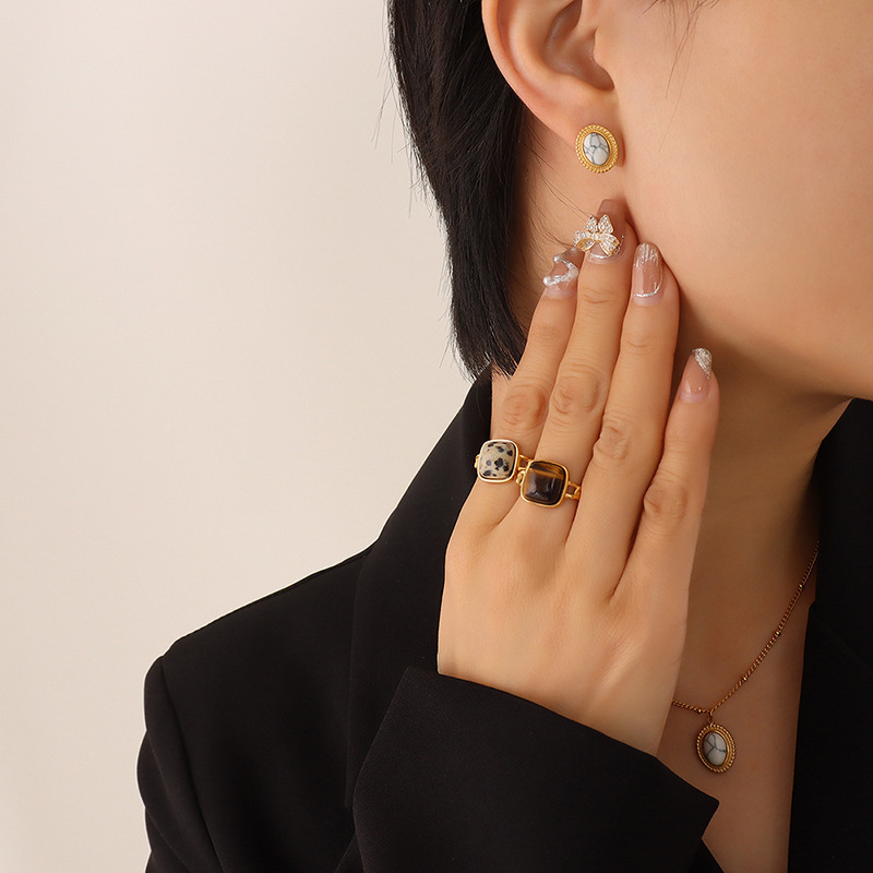 Golden white turquoise earrings