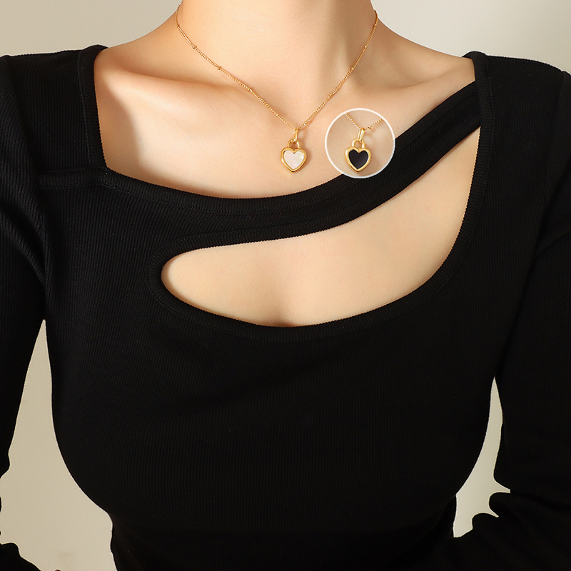 Black and white shell double sided gold necklace