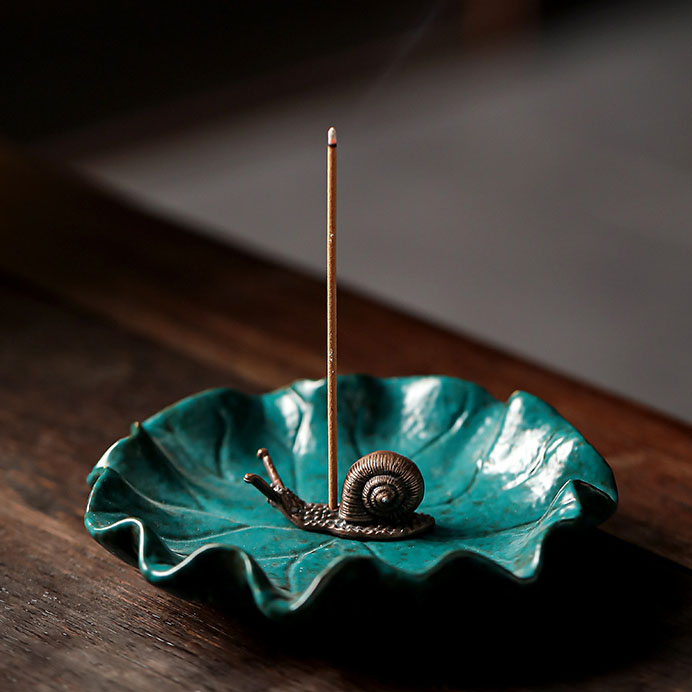 Lotus Leaf Dark Green + Copper Snail Incense Inser