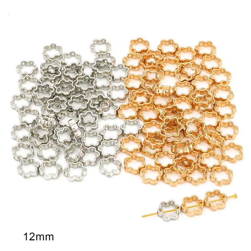 Hollow Plum Blossom 12mm Electroplating Gold   White K Color 25 pcs each, 50 pcs/bag in total