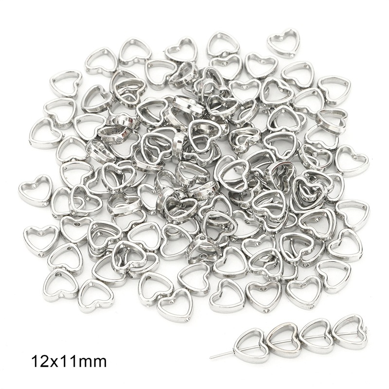 Hollow Heart Shape 12×11mm Electroplating White K Color 50pcs/Pack