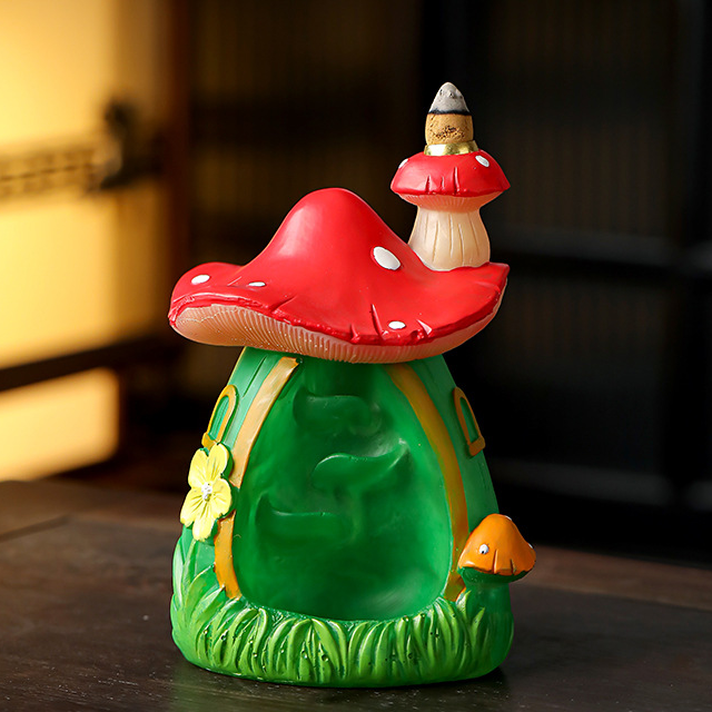 Mushroom house incense burner (green model) 10.5*15.8cm