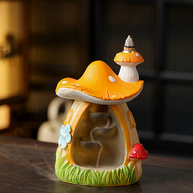 Mushroom house incense burner (yellow model) 10.5*15.8cm