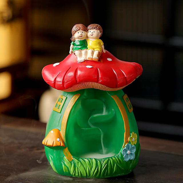 Mushroom house incense burner (green) couple model 10.5*16cm