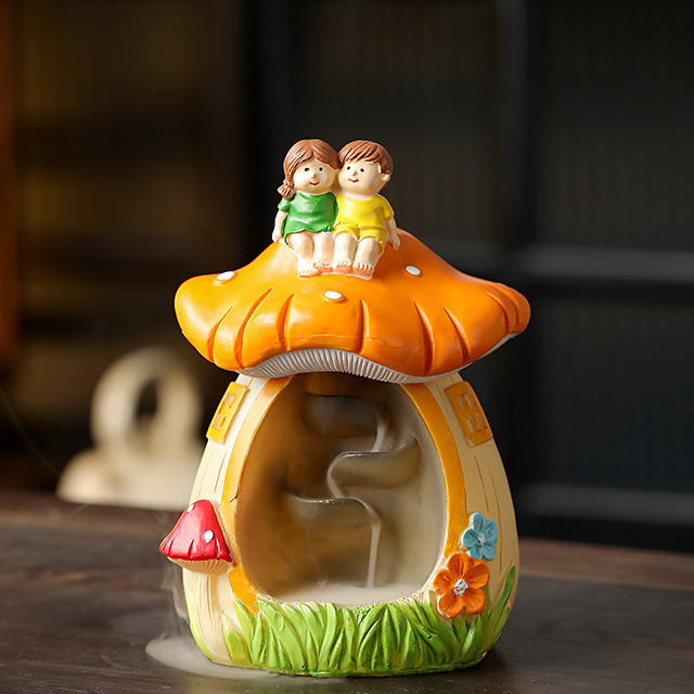 4:Mushroom house incense burner (yellow) couple model 10.5*16cm