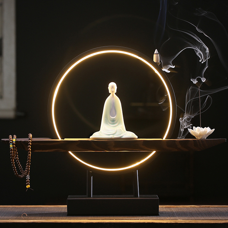 3:Zen silence   lamp circle wooden seat   lotus flower   Buddha beads