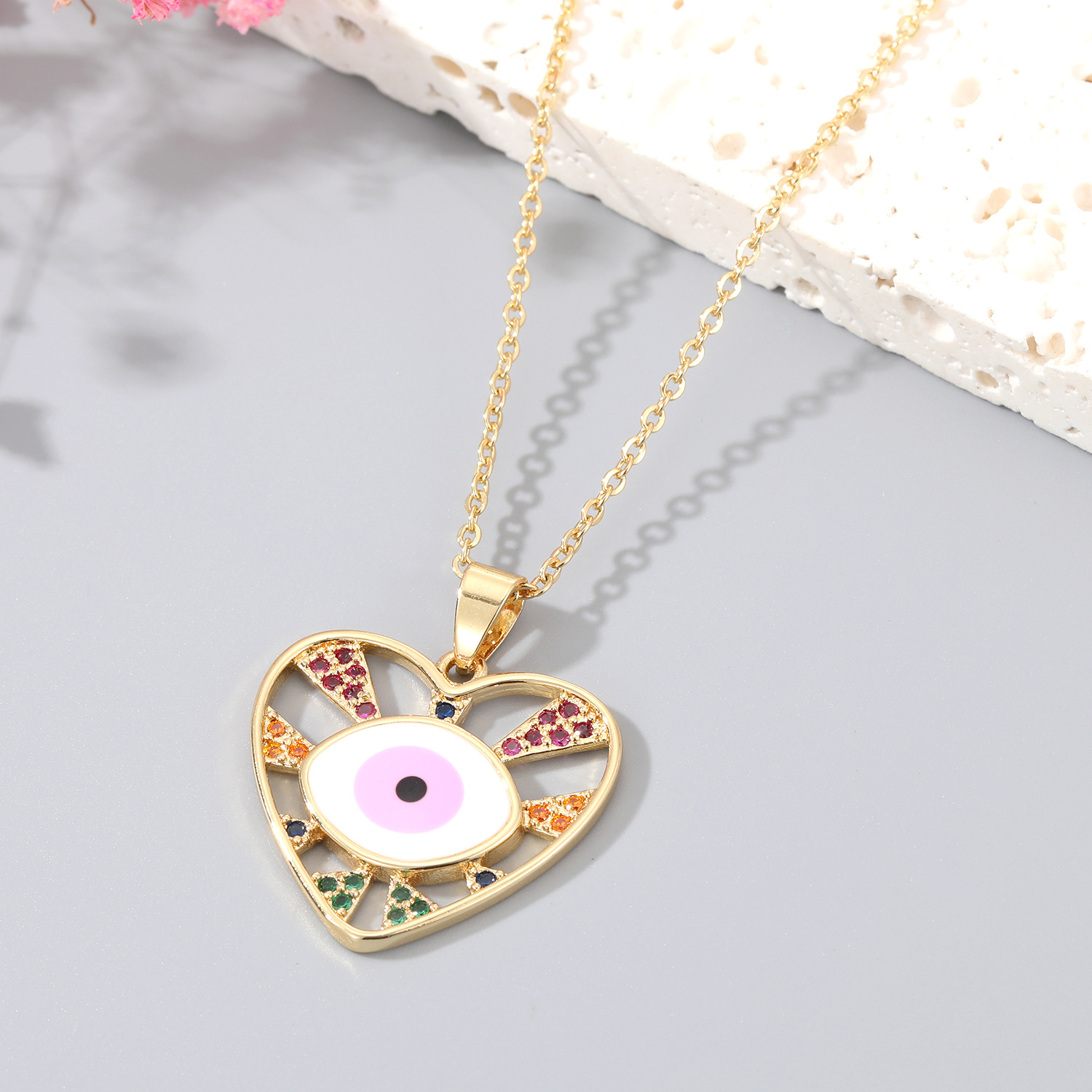 White Pink Gold Edge Heart Necklace