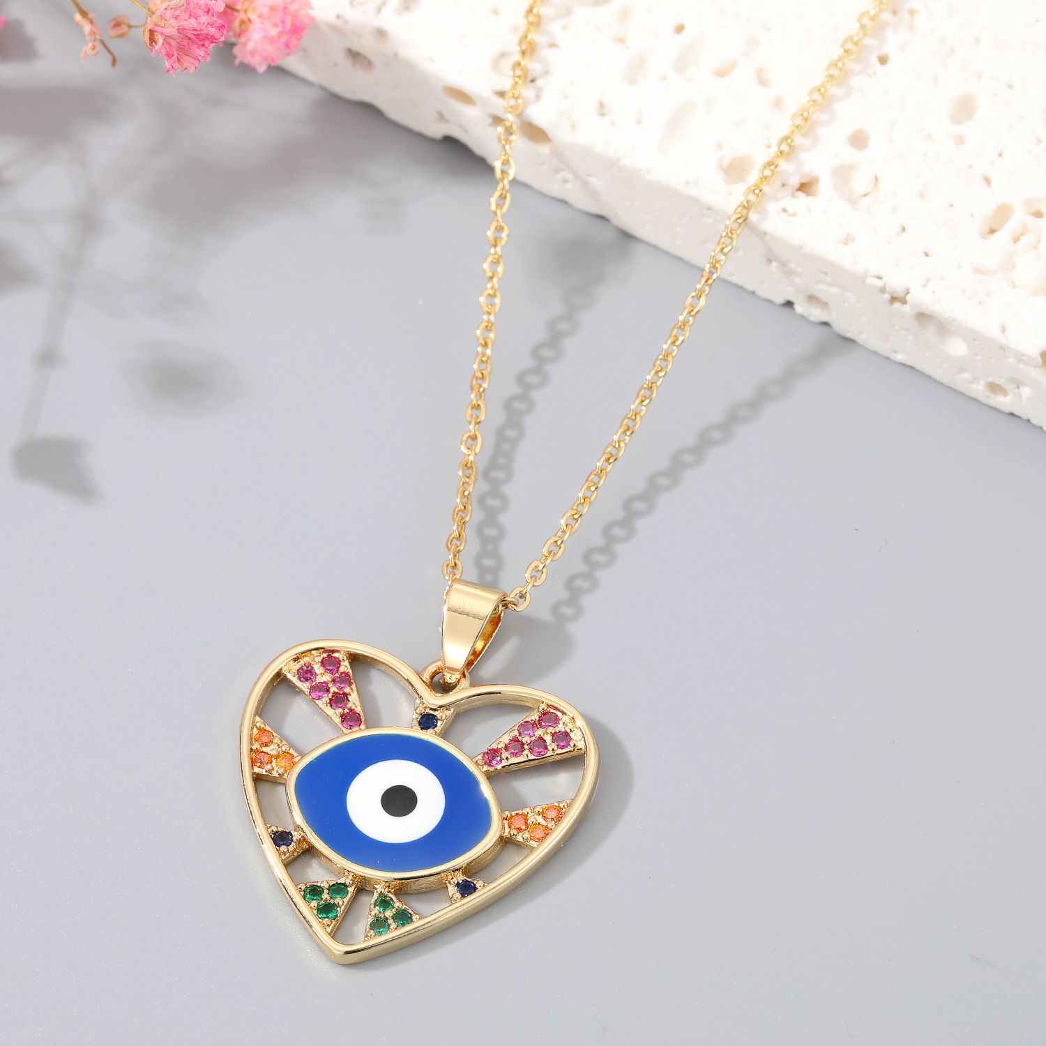 Blue Gold Edge Heart Necklace