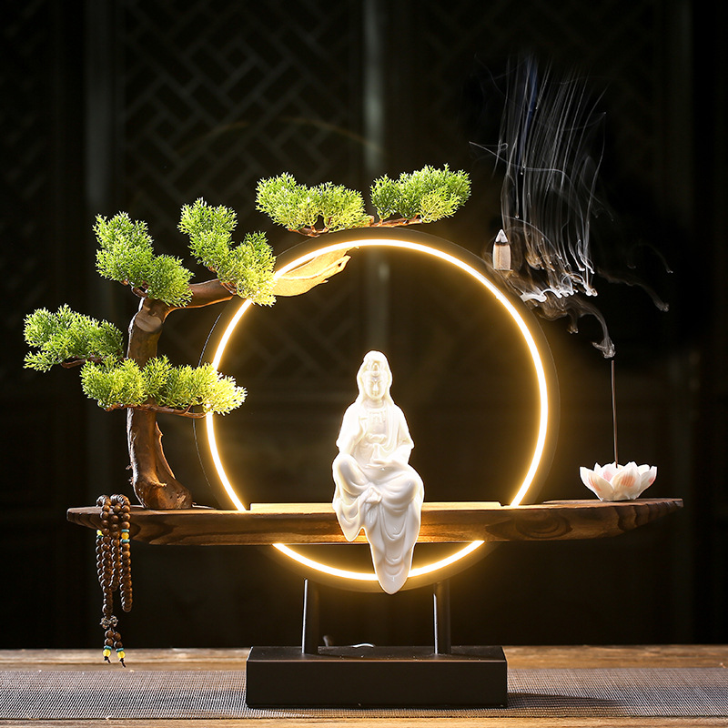 Flat Avalokitesvara (white porcelain)   welcoming pine lamp circle