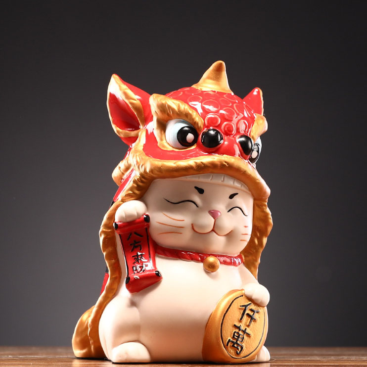Lion Dance Lucky Cat (Red) 10.7*12.7*17.5cm