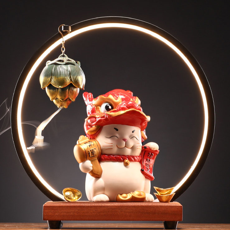 Dragon Dance Lucky Cat (Red) + Lamp Circle + Aroma