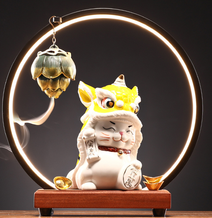 Lion Dance Lucky Cat (Yellow)   Lamp Circle   Aroma Diffuser 30*10*31cm