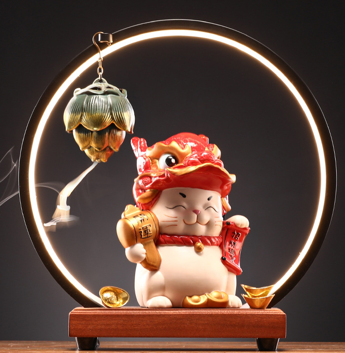 Dragon Dance Lucky Cat (Red)   Lamp Circle   Aroma Diffuser 30*10*31cm