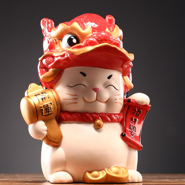 2:Dragon Dance Lucky Cat (Red) 13.3*13*16.5cm