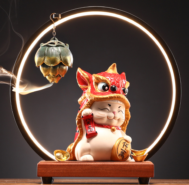 Lion Dance Lucky Cat (Red)   Lamp Circle   Aroma Diffuser 30*10*31cm