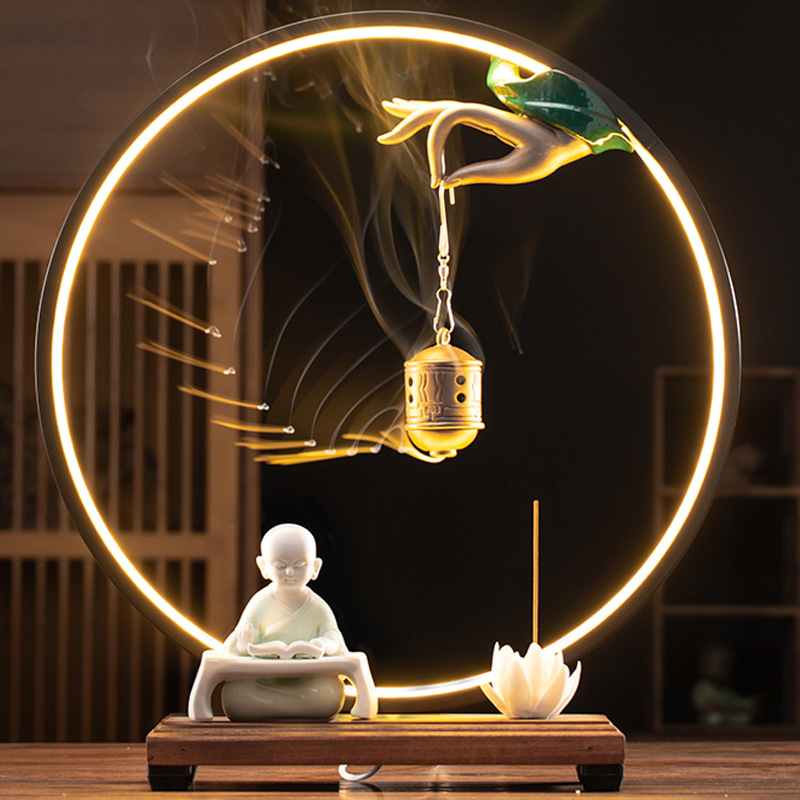 Bell-shaped hanging furnace   lamp circle   chanting monk