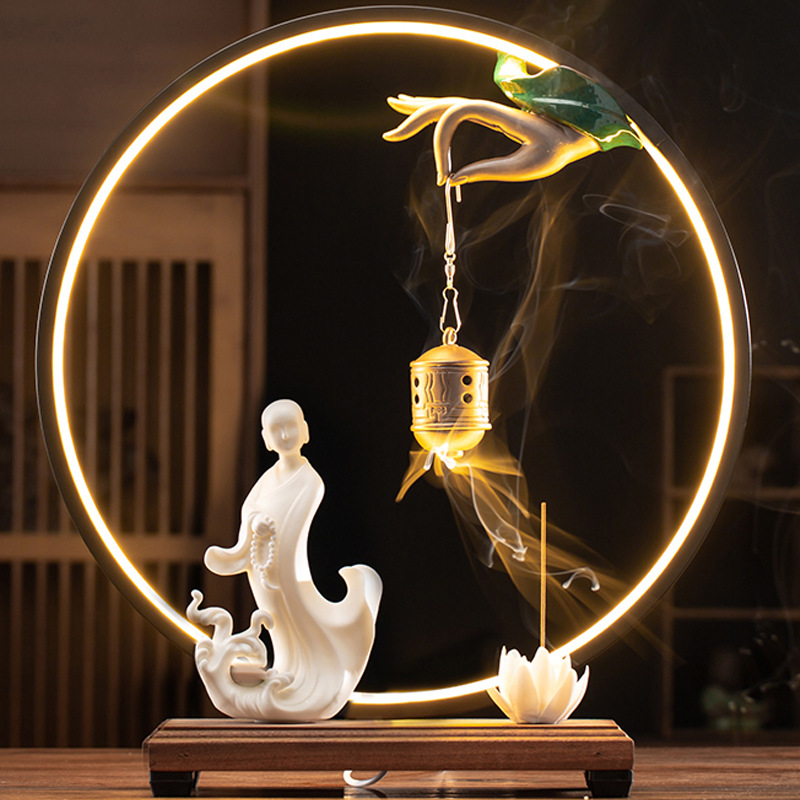Bell-shaped hanging stove + lamp circle + Zen monk