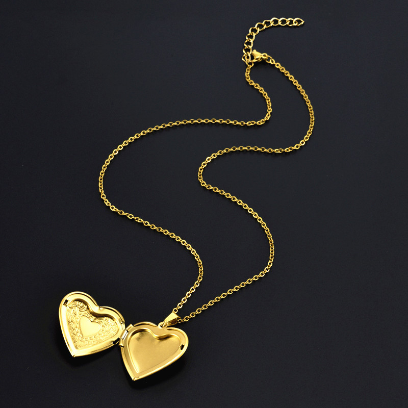 Gold - Polished Photo Box   Necklace 50cm   5cm Extension Chain