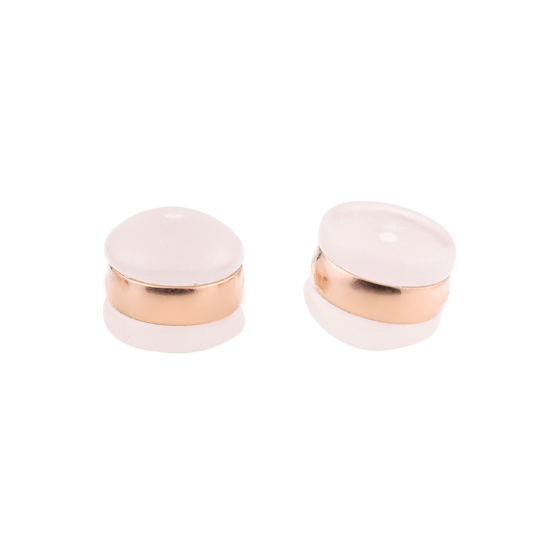 6:Set of camber ring milky white large ear plugs / rose gold