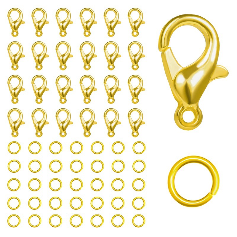 Gold set 50 lobster clasps, 120 closed loops