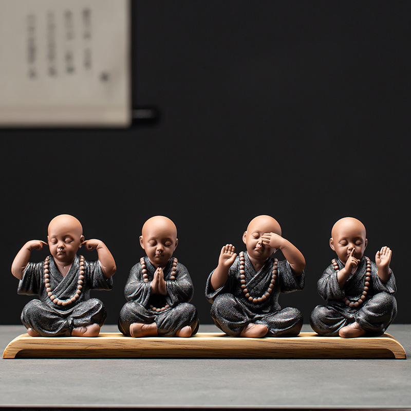 Four little black monks set  base