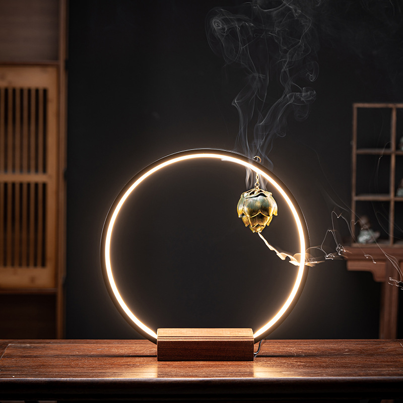 Lamp circle [diameter 30cm] wooden base   hanging lotus