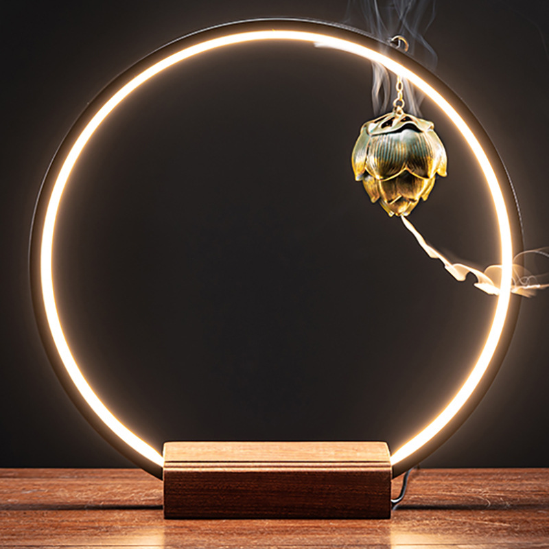 Lamp circle [diameter 60cm] wooden base   hanging lotus
