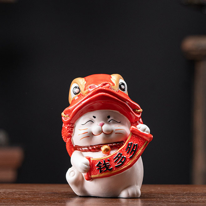 Jin Chan wealth cat ( red ) 8.8*8.8*11.8cm