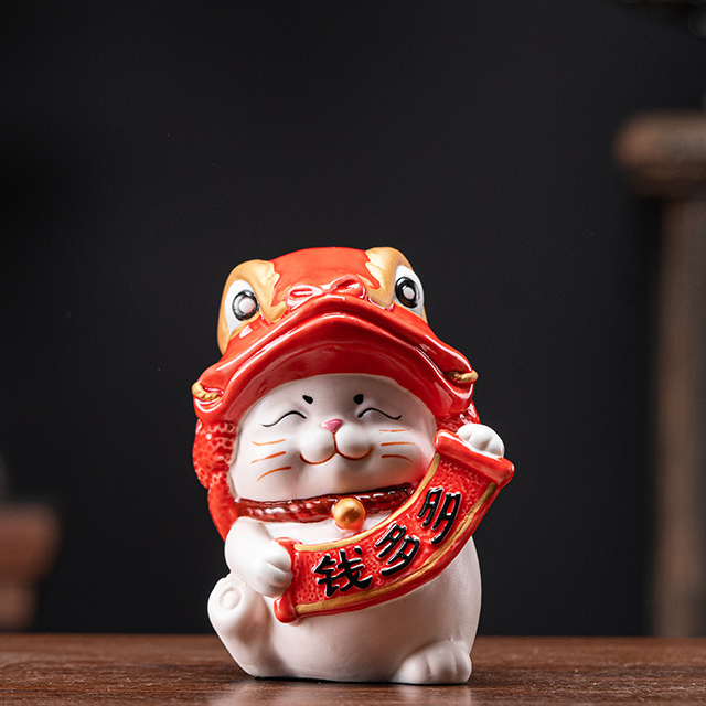Jin Chan wealth cat ( red ) 8.8*8.8*11.8cm
