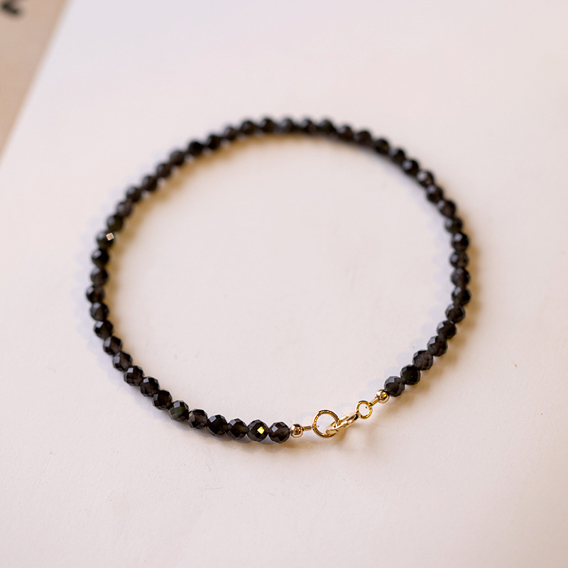 2:3mm Faceted Obsidian Bracelet - 15cm