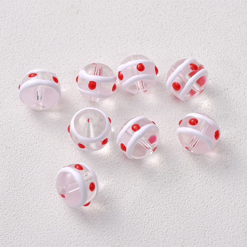 6:White stripes red dot beads