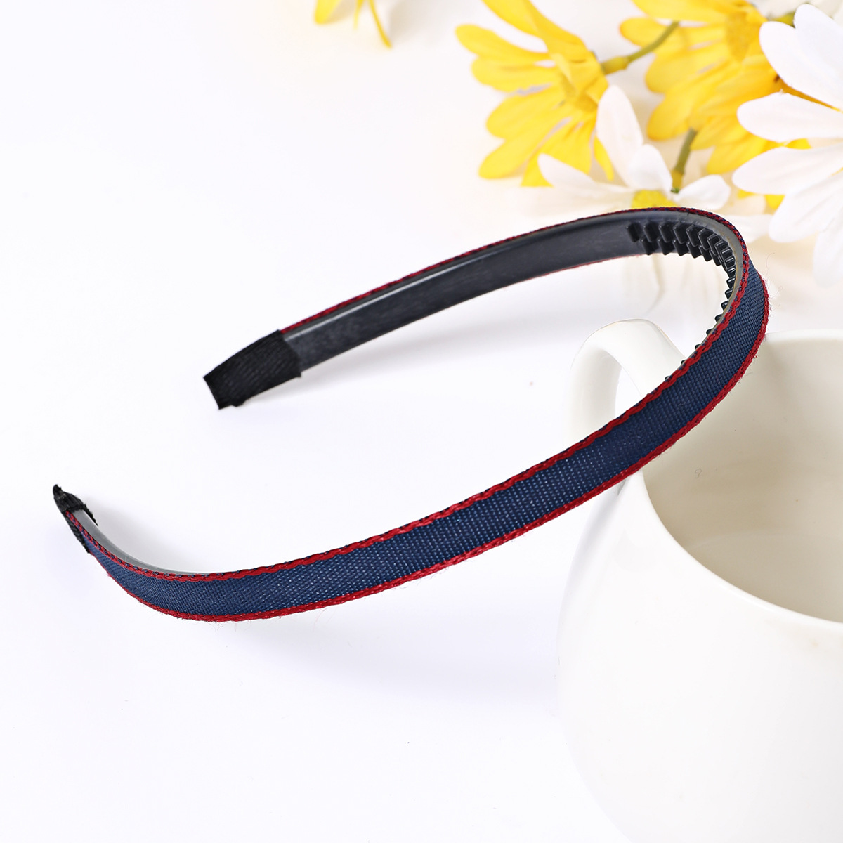 Blue and Red Striped Patch Toothed Headband