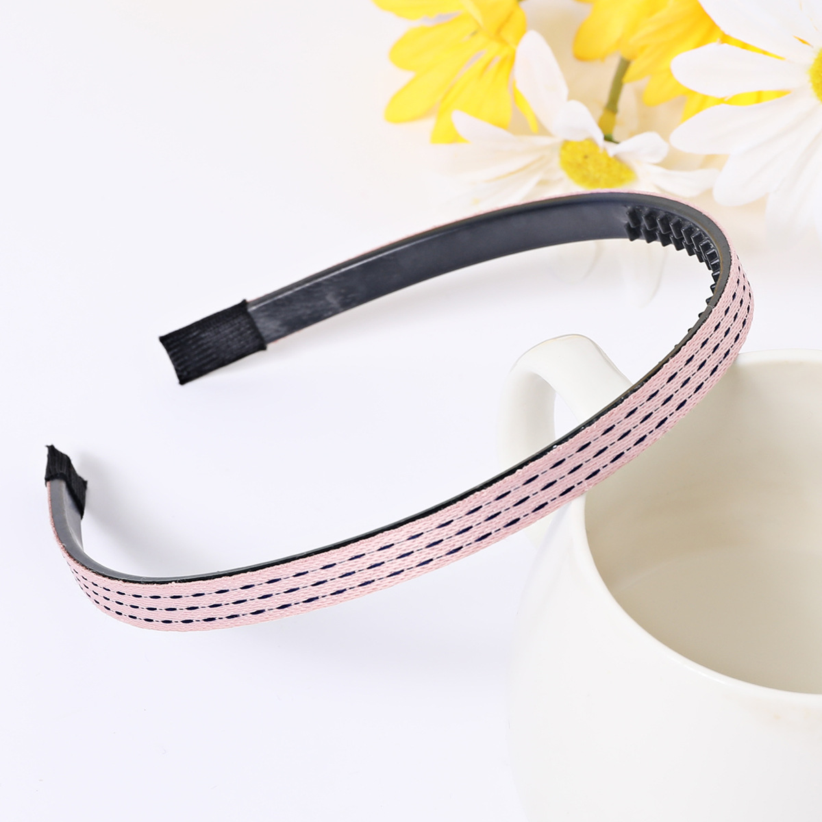Pink Striped Patch Toothed Headband