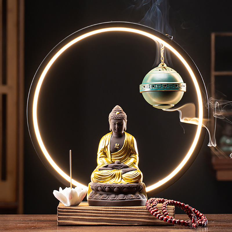 Battery model - golden robe Buddha statue   hanging ball lamp full set