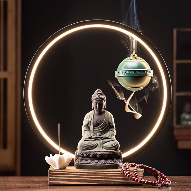 Battery Model - Qingpao Buddha Statue   Hanging Ball Lamp Full Set