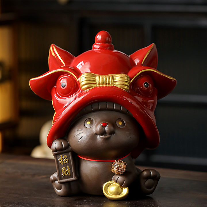 Lucky cat piggy bank (red) large 18.4*21cm