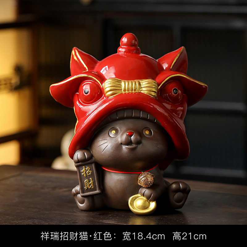 Lucky cat piggy bank (red) large 18.4*21cm