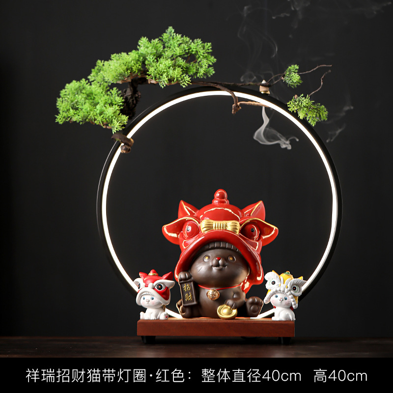 4:Lucky Cat Piggy Bank (Red) Large   Lamp Circle Tree Rattan 24.7*11.5*3.5cm