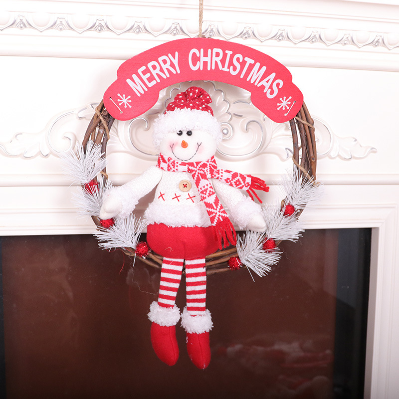 Red and white long-legged wreath snowman
