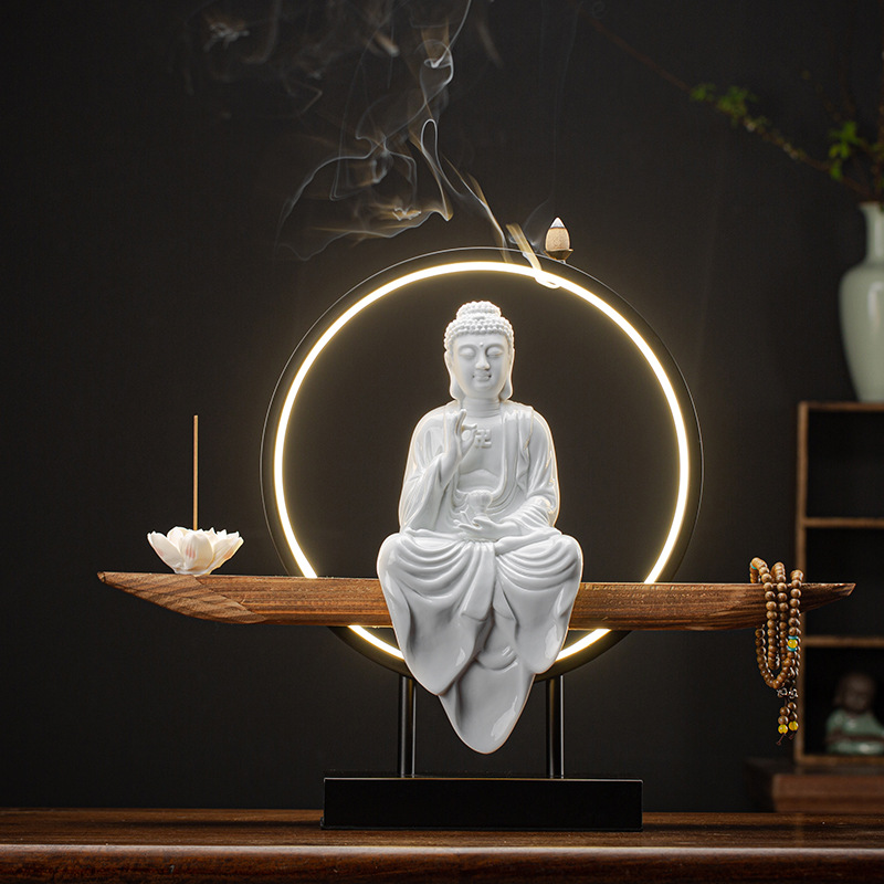 Amitabha Buddha [white porcelain] full set of lamp wooden seat 48*10*36.5cm