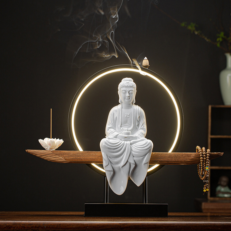 Sakyamuni [white porcelain] full set of lamp wooden seat 48*10*36.5cm