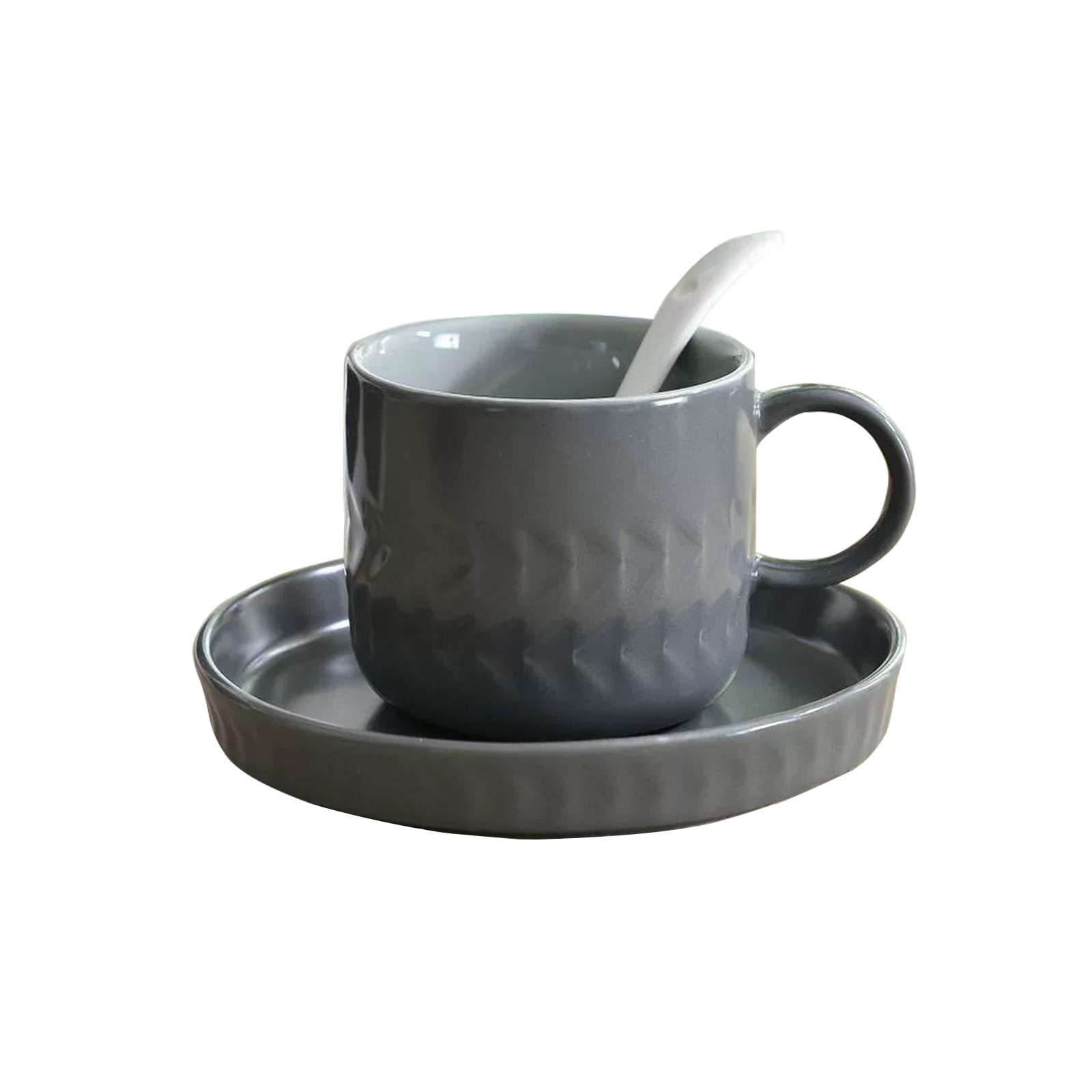 Matte outer dark grey inner light grey cups and saucers