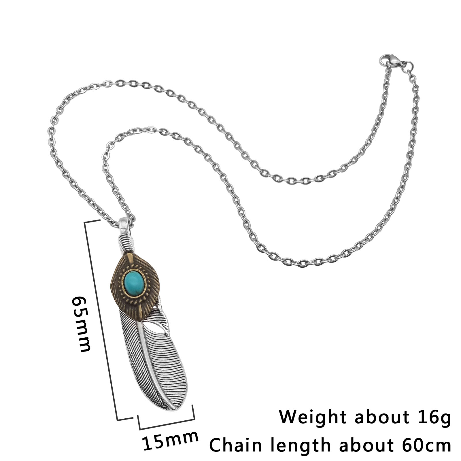 1:The pendant is about 15mm long, about 65mm high, and the chain is about 60cm long